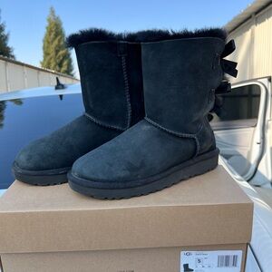 UGG Women's Black Winter Boots with Fur Trim